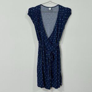 OLD NAVY Dress SP V-Neck Wrap Geometric Navy Turquoise Sleeveless Swing